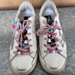 Authentic Golden Goose Women’s Super-Star Bead Lace Sneakers White Gold